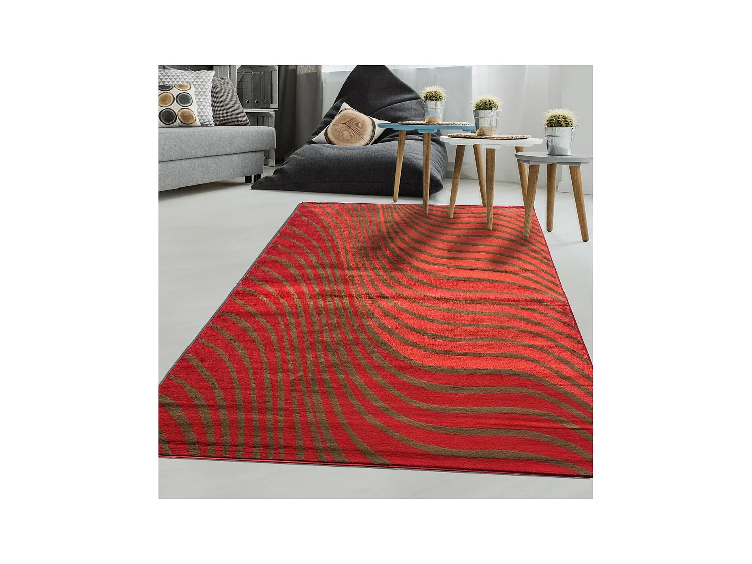 tapis chambre 60x110 tissé rouge rectangle motif géométrique LYN1 ONDULA