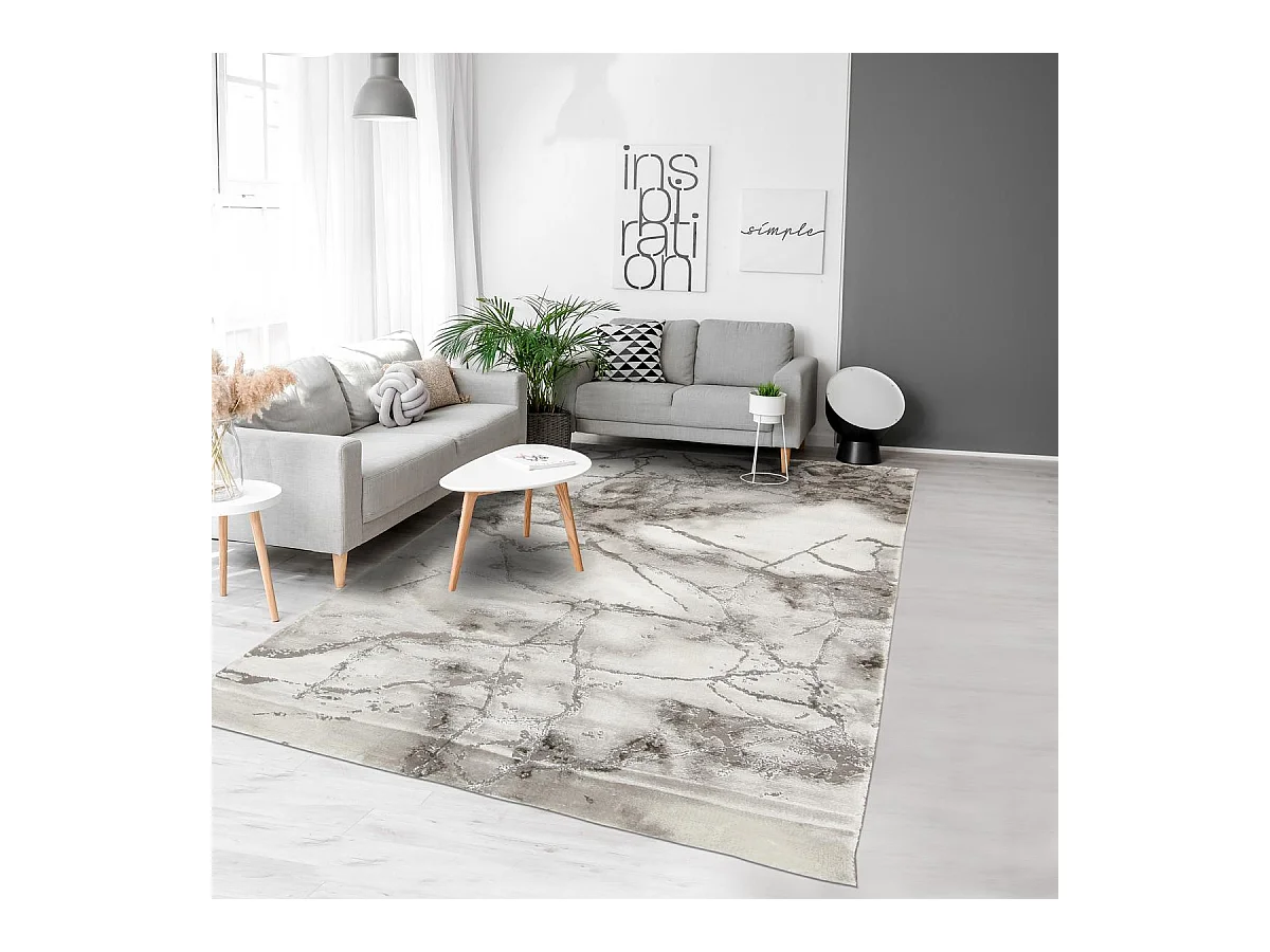 tapis salle à manger 200x290 tissé gris rectangle motif abstrait MARBAL