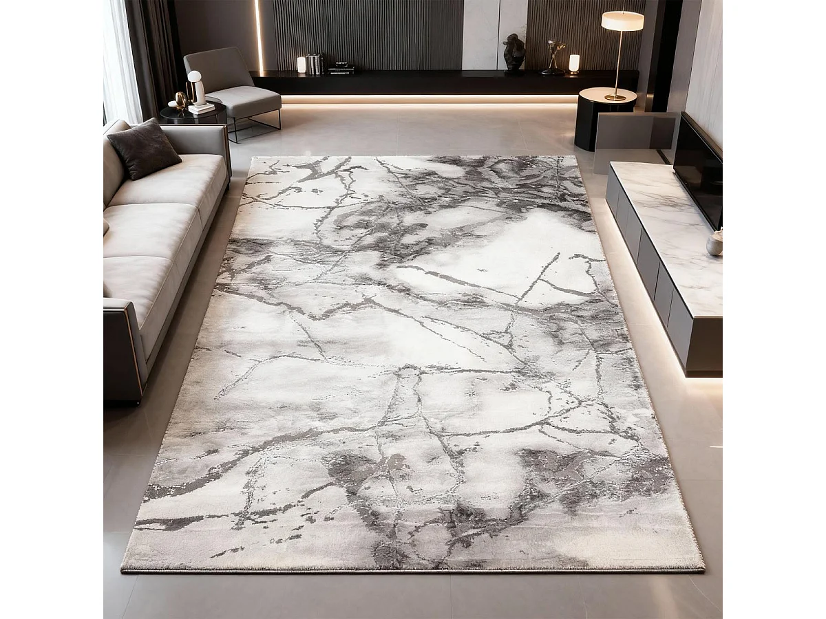 tapis salle à manger 200x290 tissé gris rectangle motif abstrait MARBAL