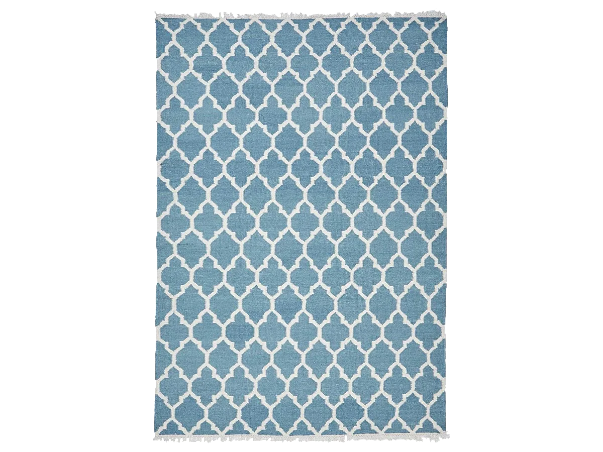 Tapis kilim 110x160 rectangle fait main en laine turquoise motif scandinave