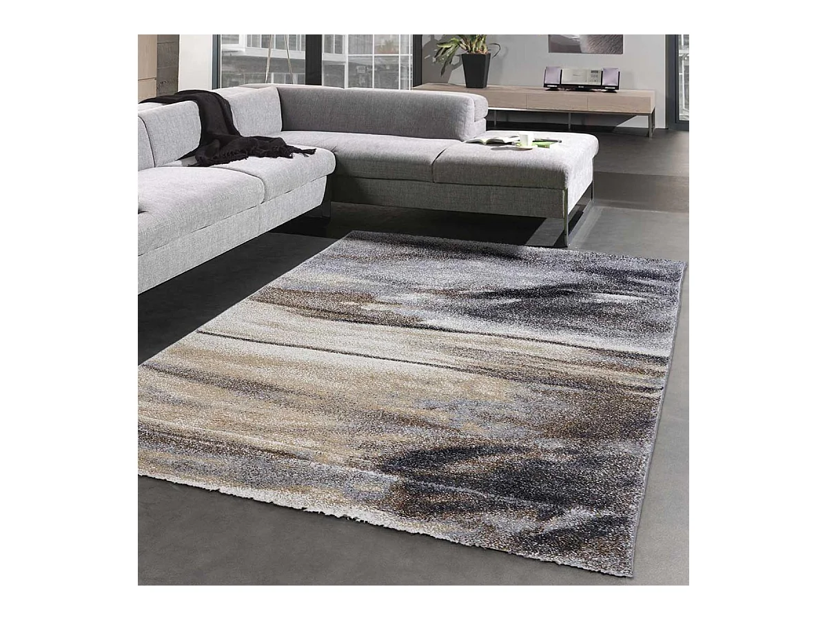 tapis entrée 40x60 tissé gris rectangle motif rond ELEGANT 01