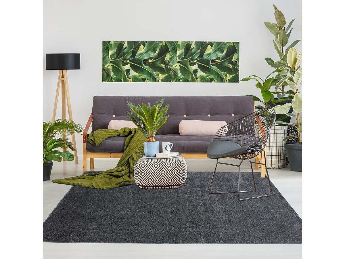 tapis entrée 60x100 tissé gris rectangle motif uni SOULA