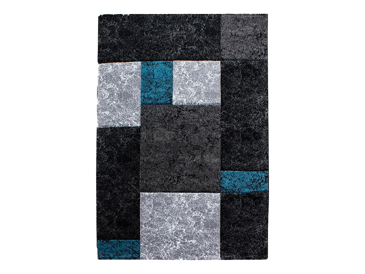 tapis chambre 120x170 tissé turquoise et gris rectangle motif géométrique