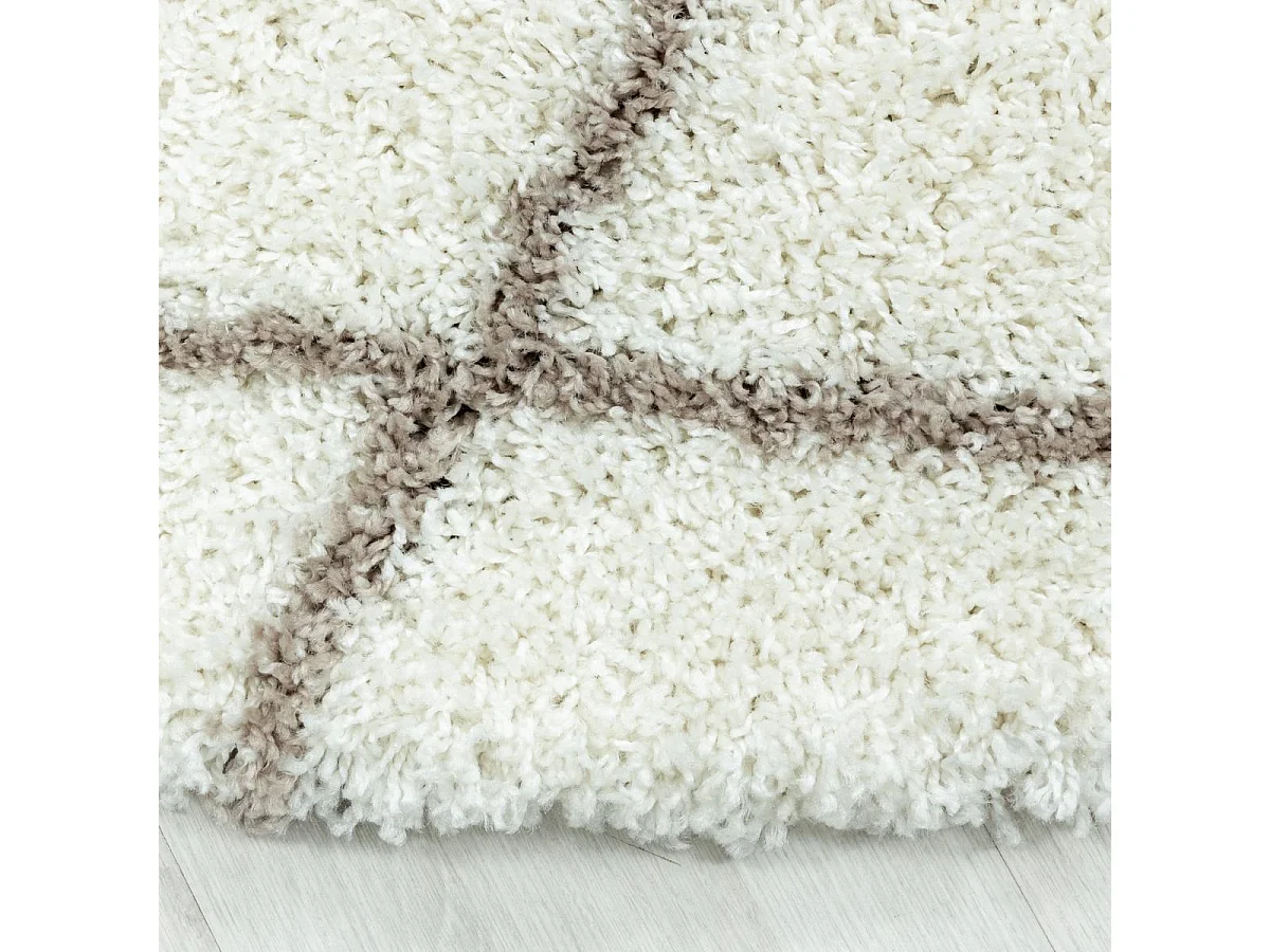 Tapis rond berbère rond Ø120cm tissé motif losange SHAGGY A crème