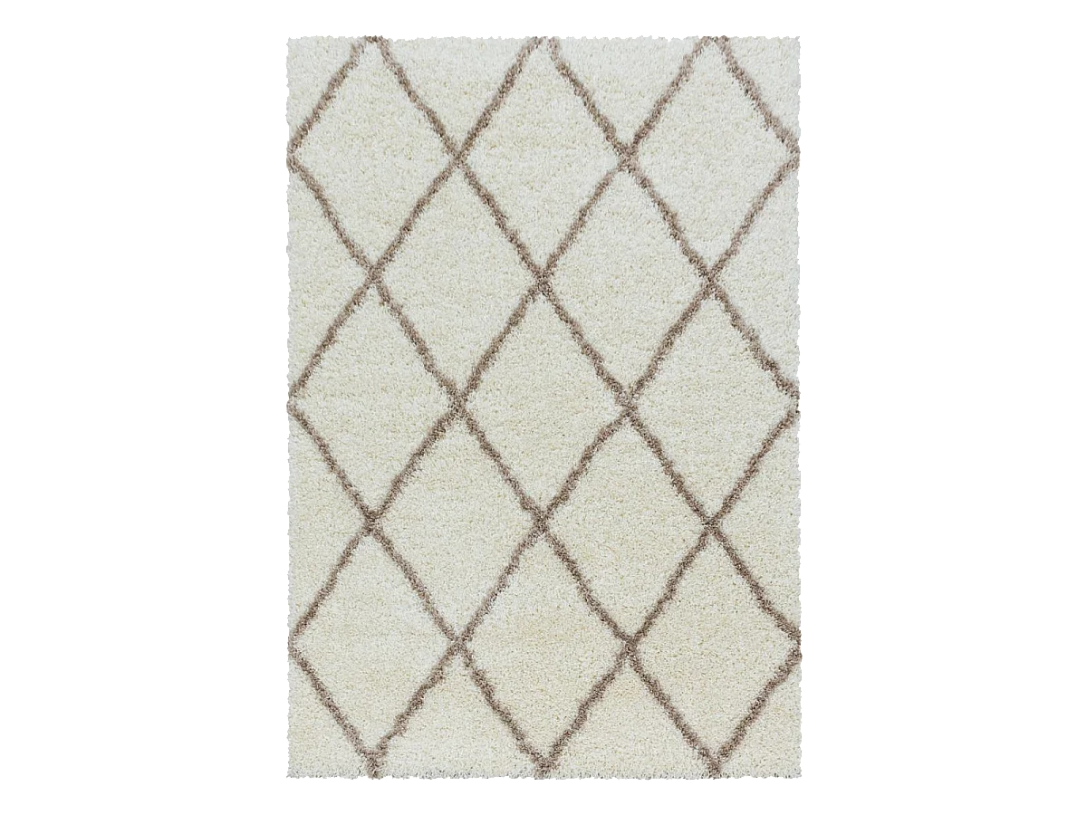 Tapis berbère rond Ø120cm tissé motif losange SHAGGY A crème