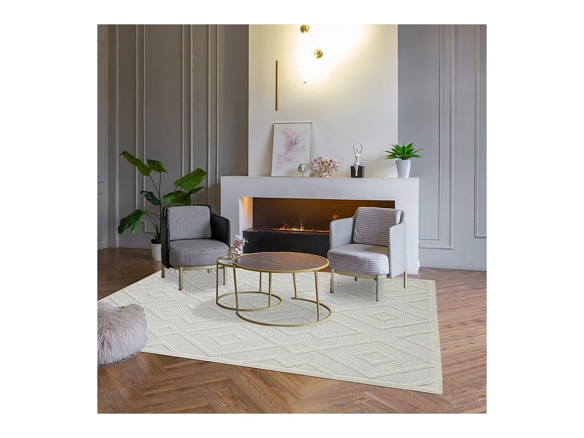 Tapis kilim 160x230 rectangle tissé crème motif géométrique TENO A