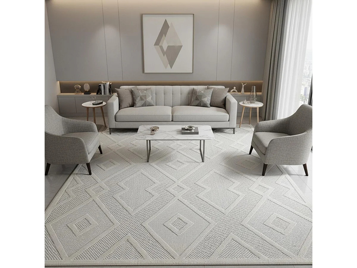 Tapis kilim 160x230 rectangle tissé crème motif géométrique TENO A