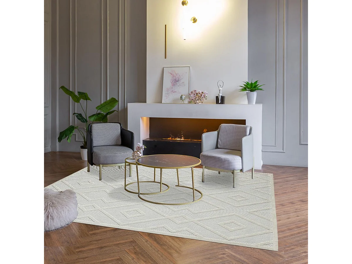 Tapis kilim 200x290 rectangle tissé crème motif géométrique TENO A