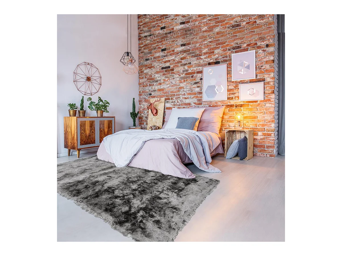 Tapis shaggy 160x230 rectangle fait main gris motif uni SG FIN