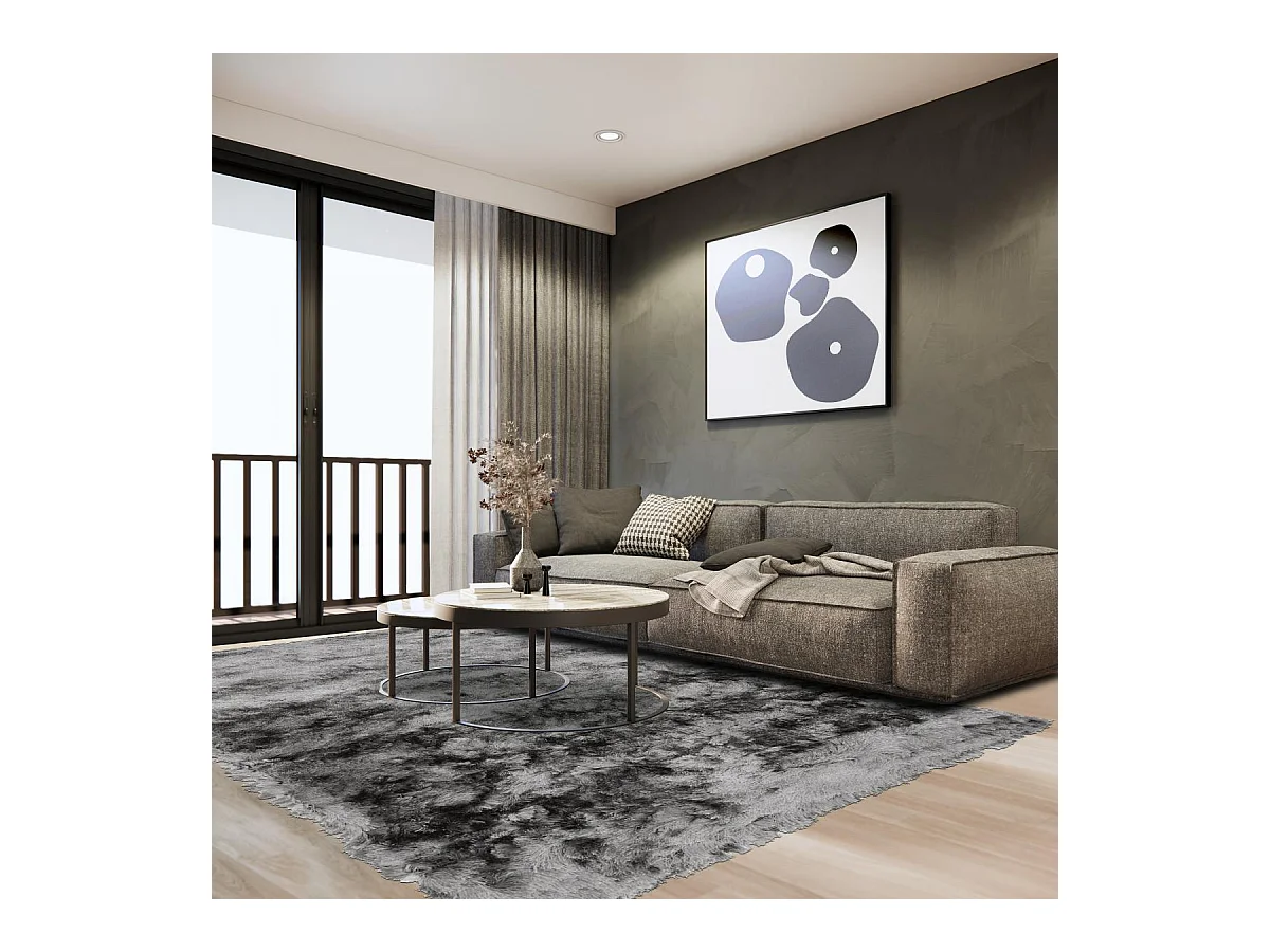 Tapis shaggy 160x230 rectangle fait main gris motif uni SG FIN