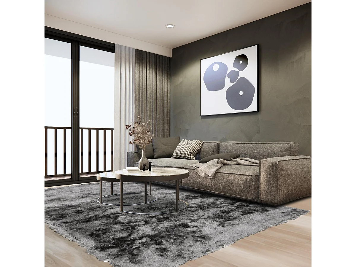 Tapis shaggy 160x230 rectangle fait main gris motif uni SG FIN