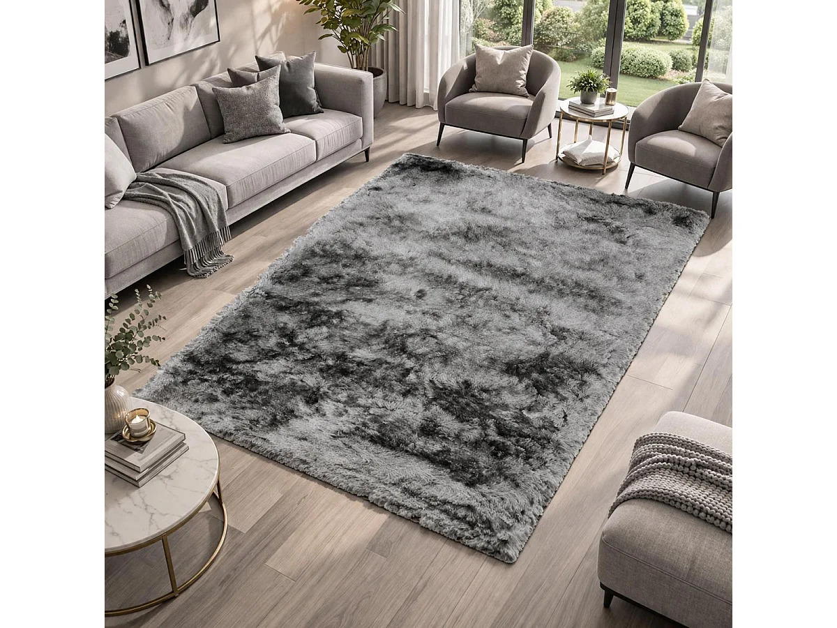 Tappeto Shaggy 160x230 rettangolo fatto a mano grigio tinta unita SG FIN