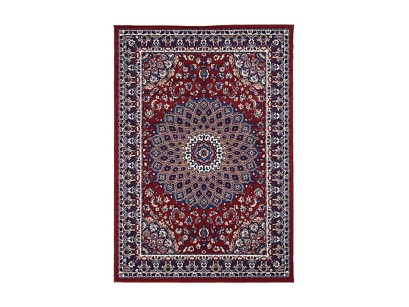 Tapis oriental 60x110 rectangle crème et rouge tissé motif ethnique LYN1 ROSOR