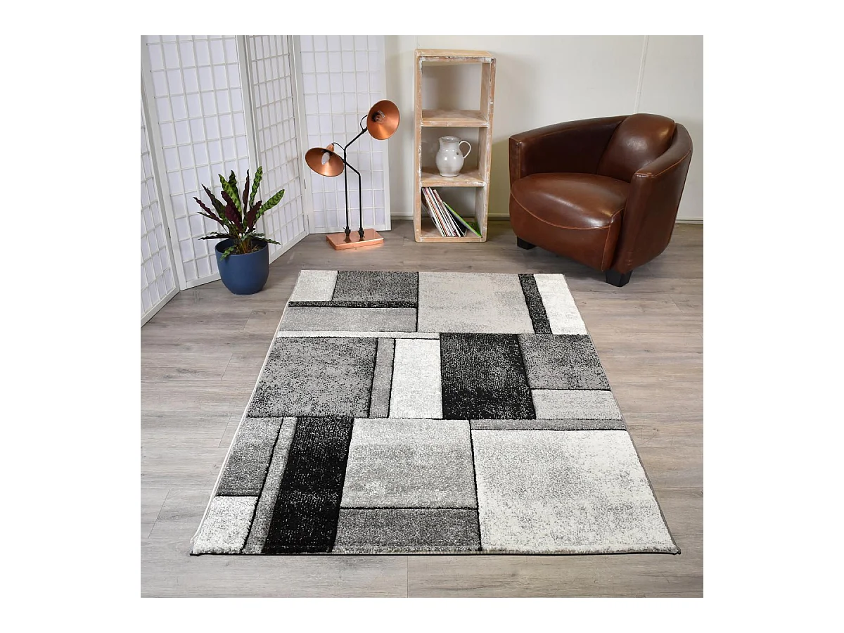 tapis salon 120x170 tissé gris rectangle motif géométrique LYN8 GEOME