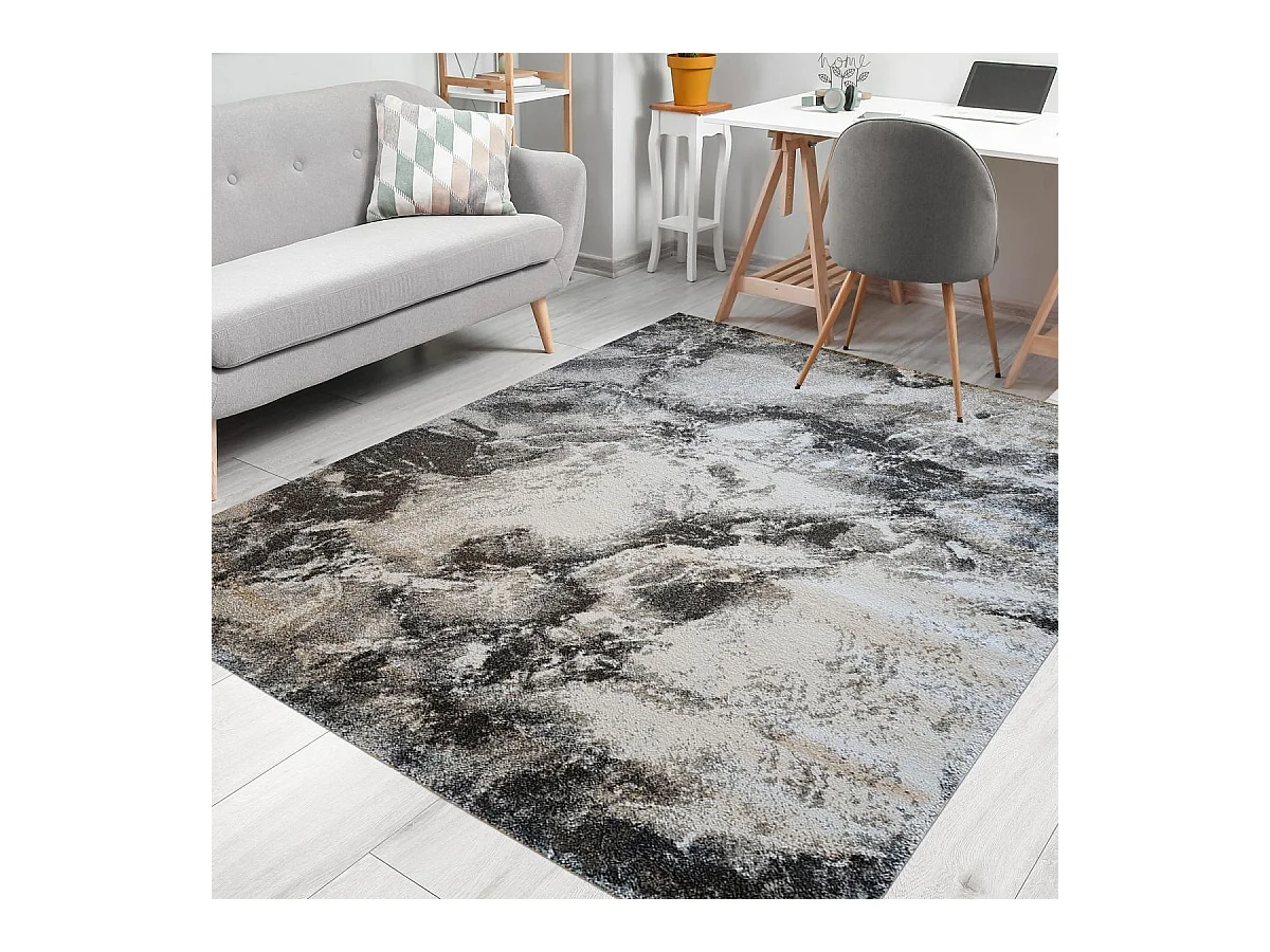tapis chambre 60x110 tissé anthracite et noir rectangle motif abstrait DELAMER