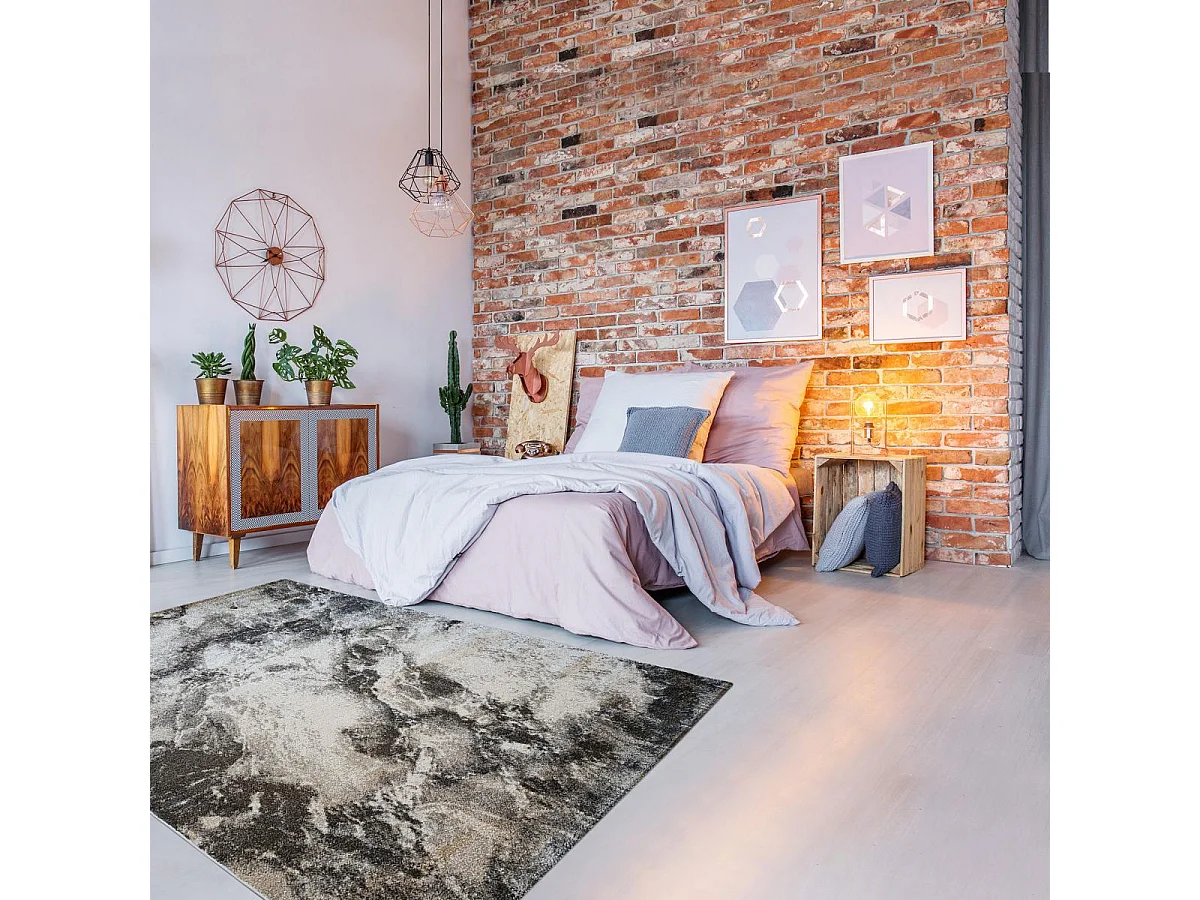 tapis chambre 60x110 tissé anthracite et noir rectangle motif abstrait DELAMER