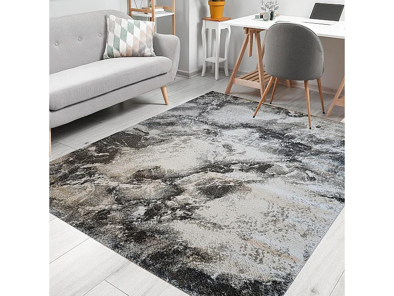 tapis chambre 60x110 tissé anthracite et noir rectangle motif abstrait DELAMER