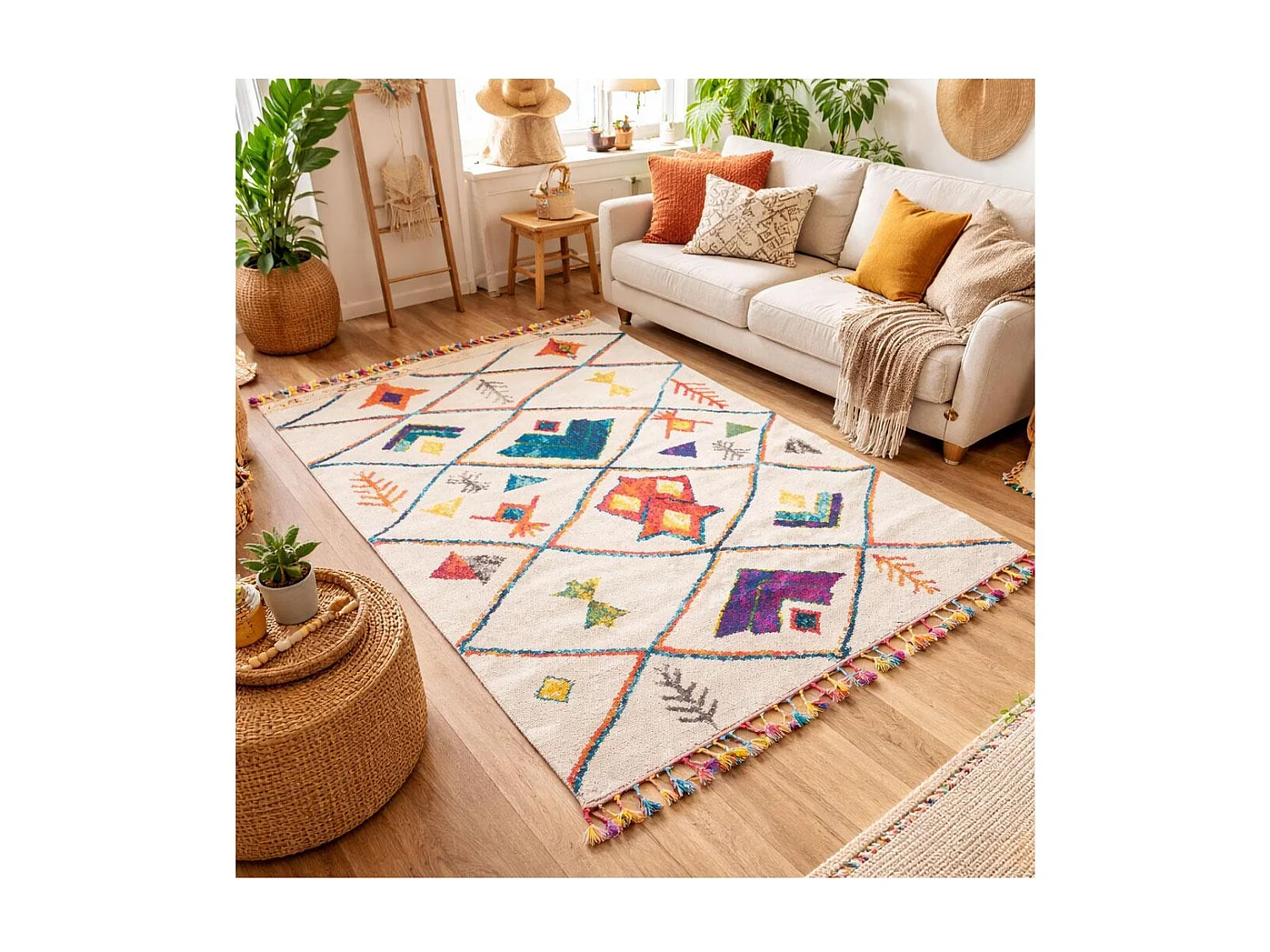 Tappeto quadrato 160x160 bianco modello berbero OURIKA per soggiorno e camera da letto