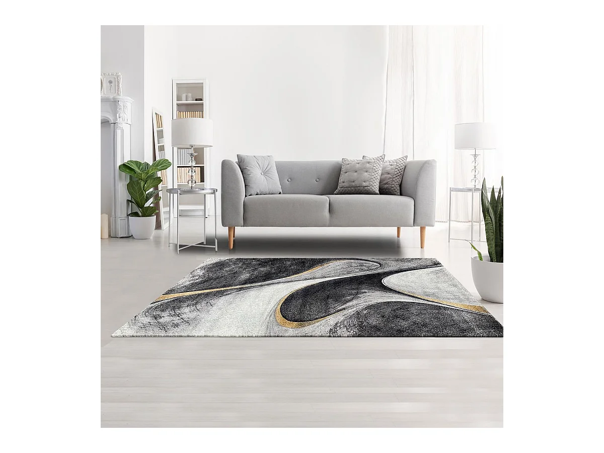 tapis entrée 40x60 tissé jaune et gris rectangle motif géométrique LYN8 MADILA