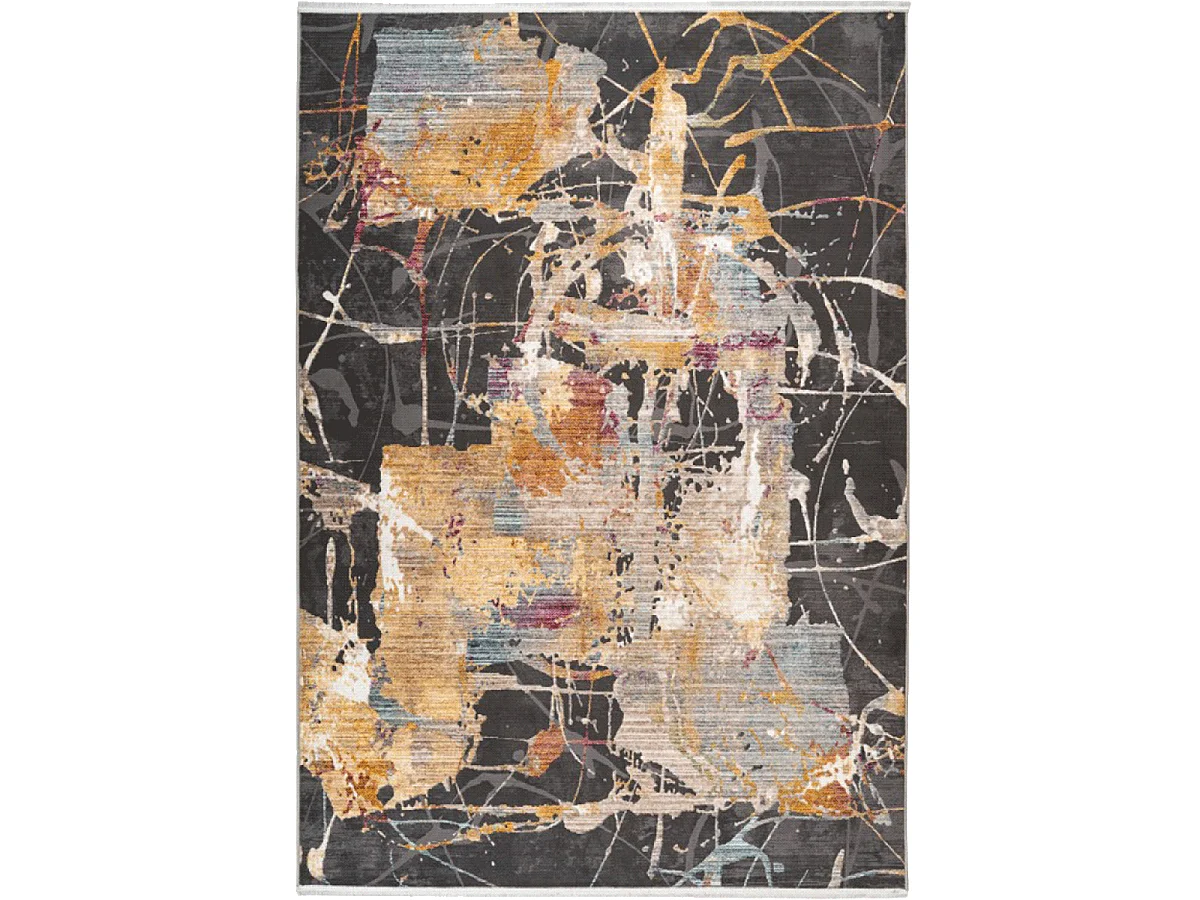 tapis entrée 80x150 tissé beige et gris rectangle motif abstrait ARTI 3