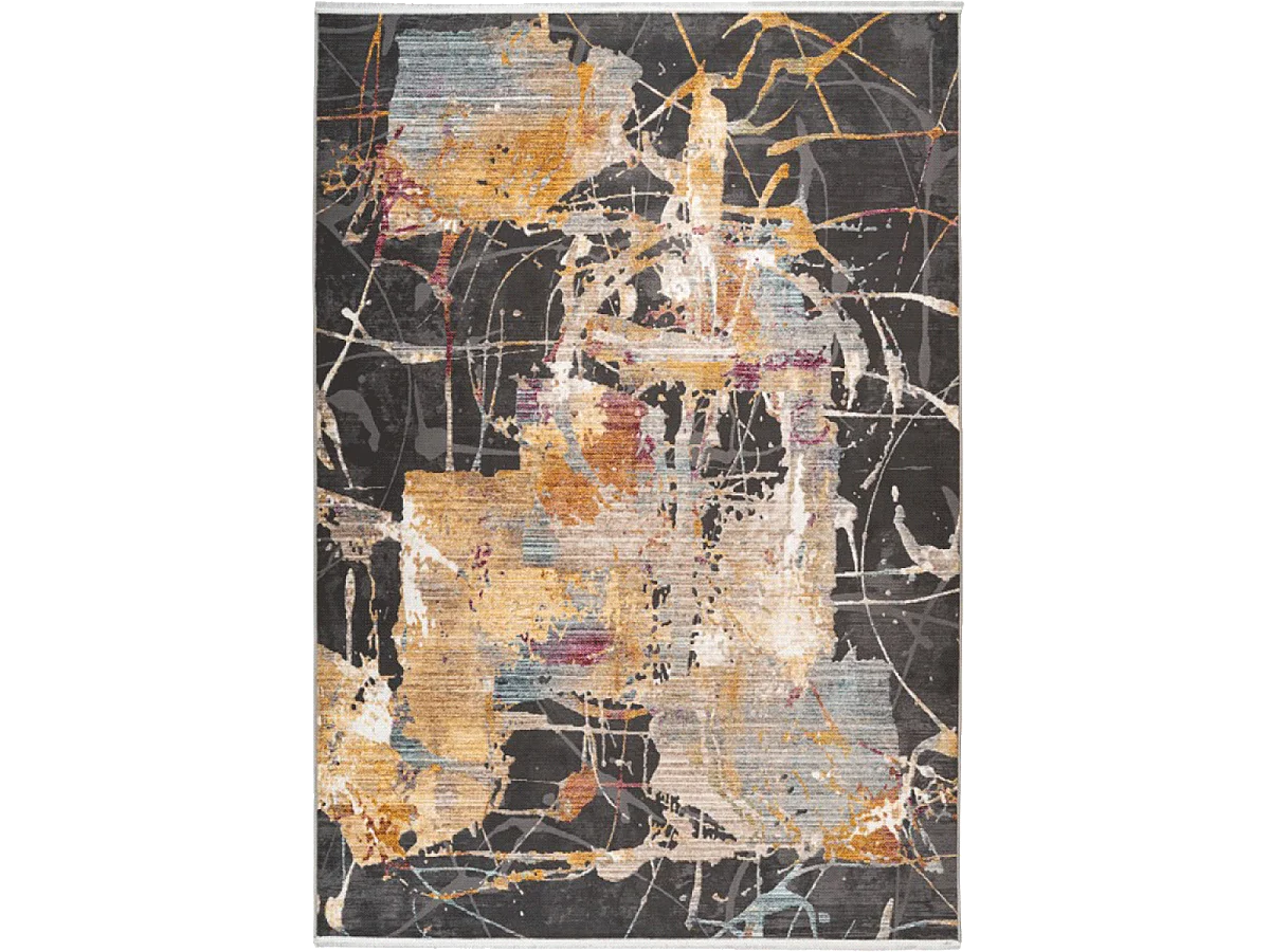 tapis entrée 80x150 tissé beige et gris rectangle motif abstrait ARTI 3