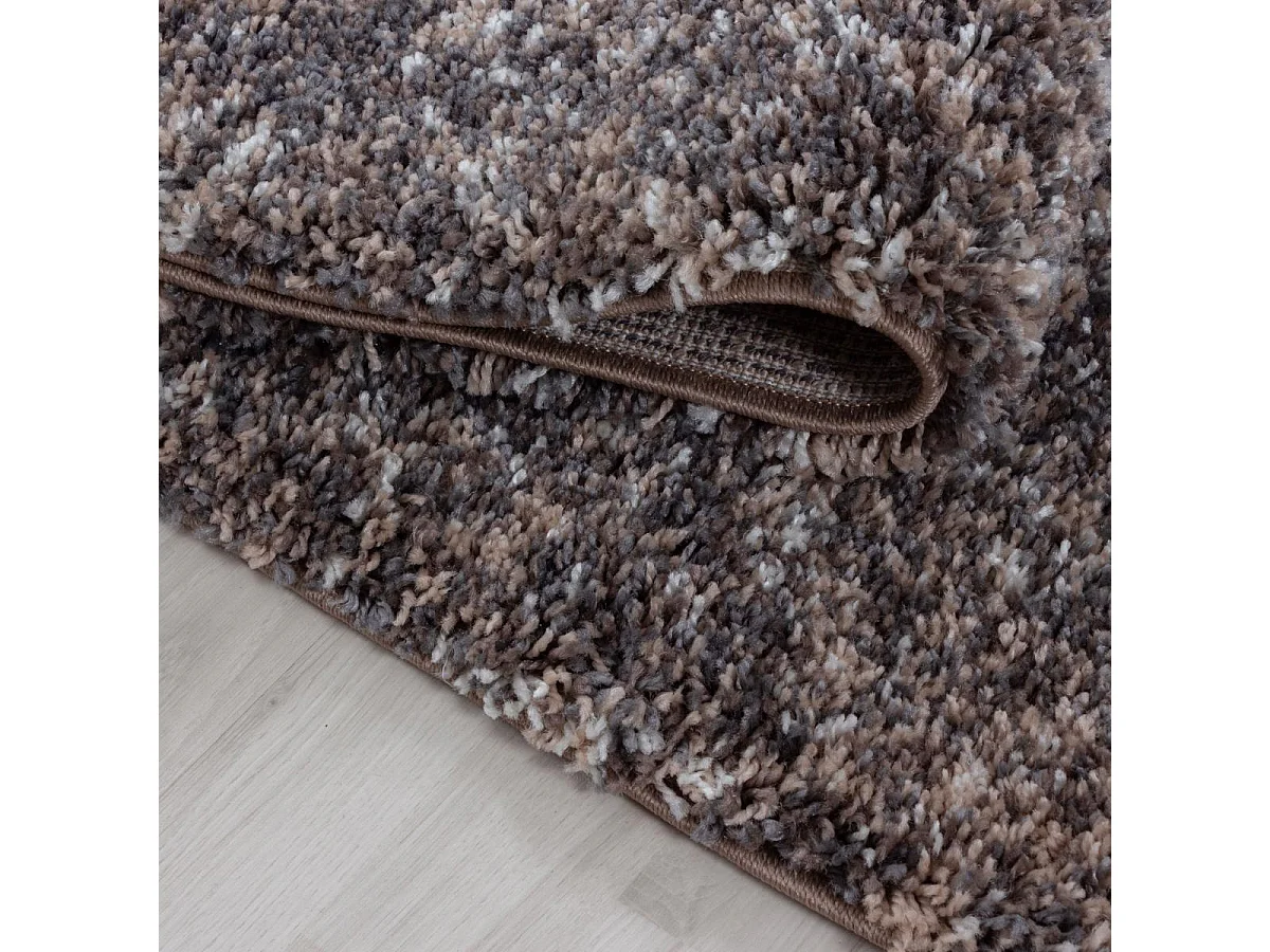Tapis poils longs shaggy 60x110 rectangle tissé taupe motif faux uni UNI D