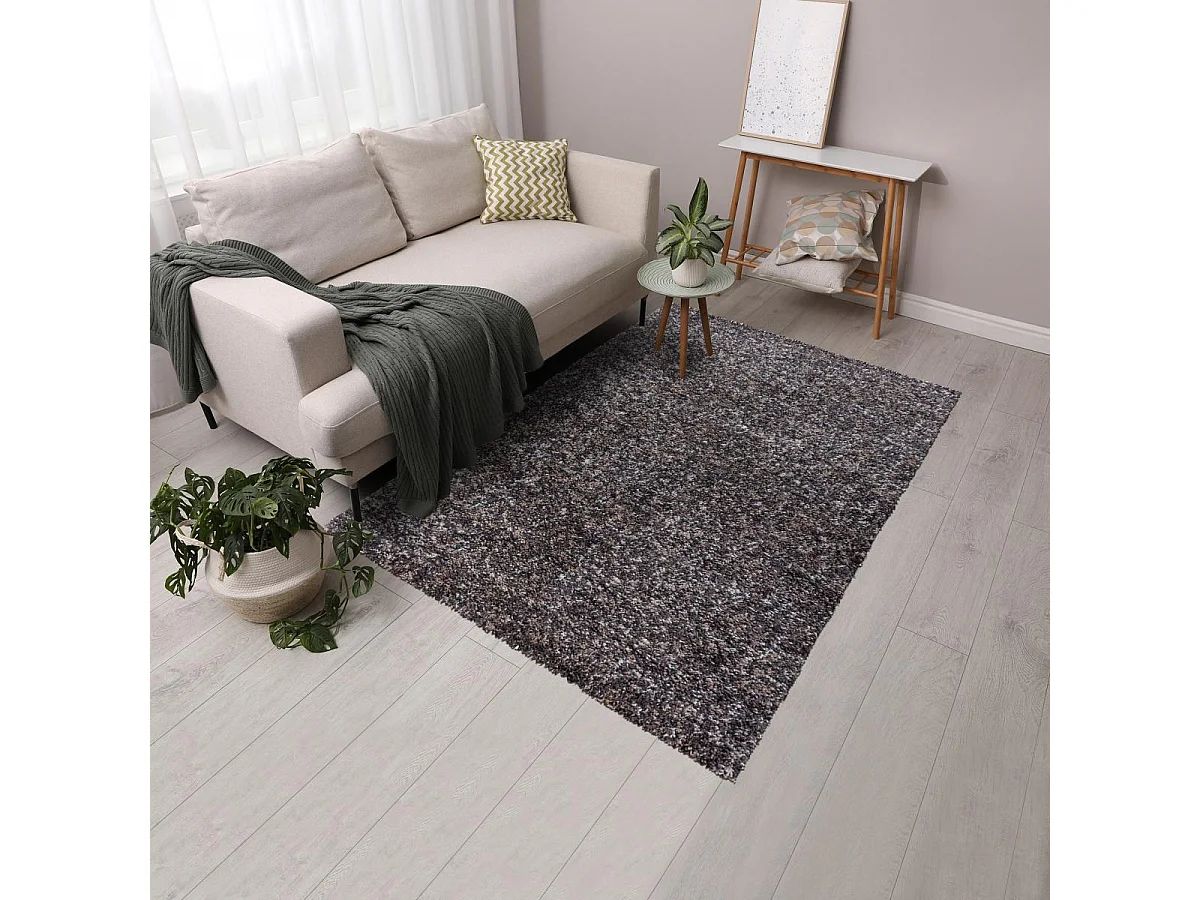 Tapis poils longs shaggy 60x110 rectangle tissé taupe motif faux uni UNI D