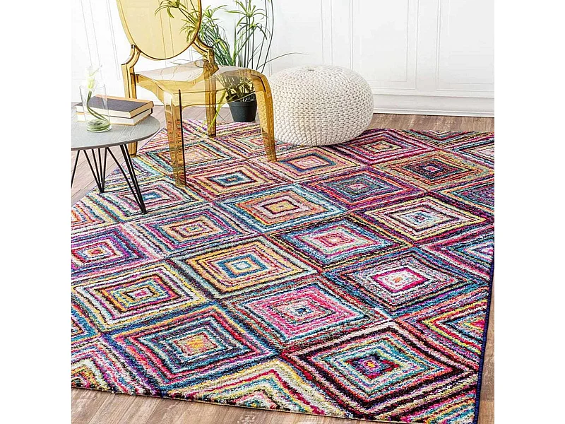tapis entrée 60x110 tissé multicolore rectangle motif géométrique LYN6 CARI