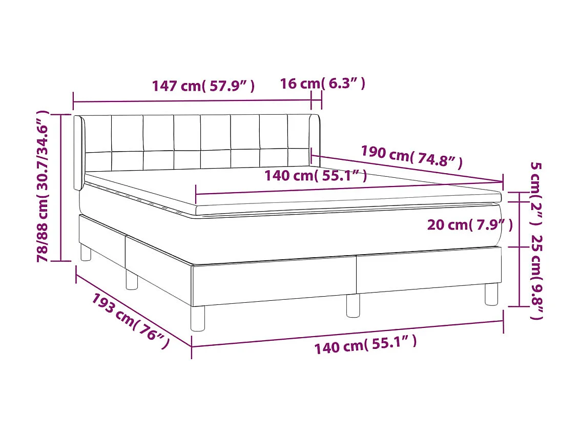 Sommier à lattes de lit avec matelas Noir 140x190 Tissu