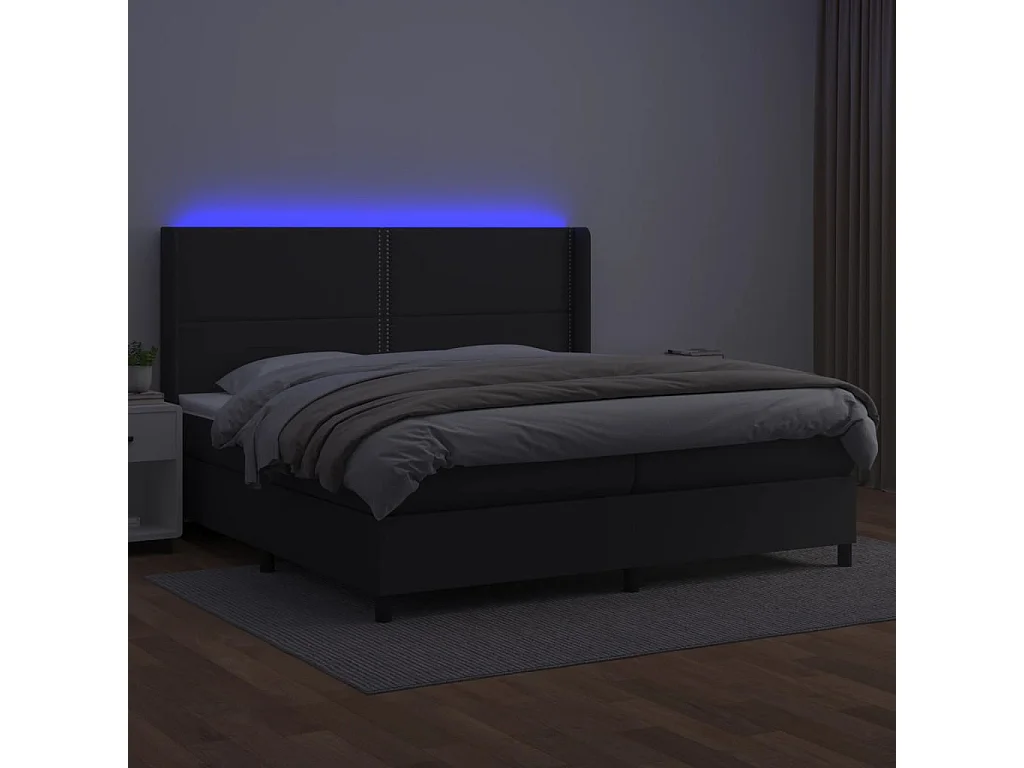 Sommier à lattes de lit matelas LED Noir 200x200 Similicuir