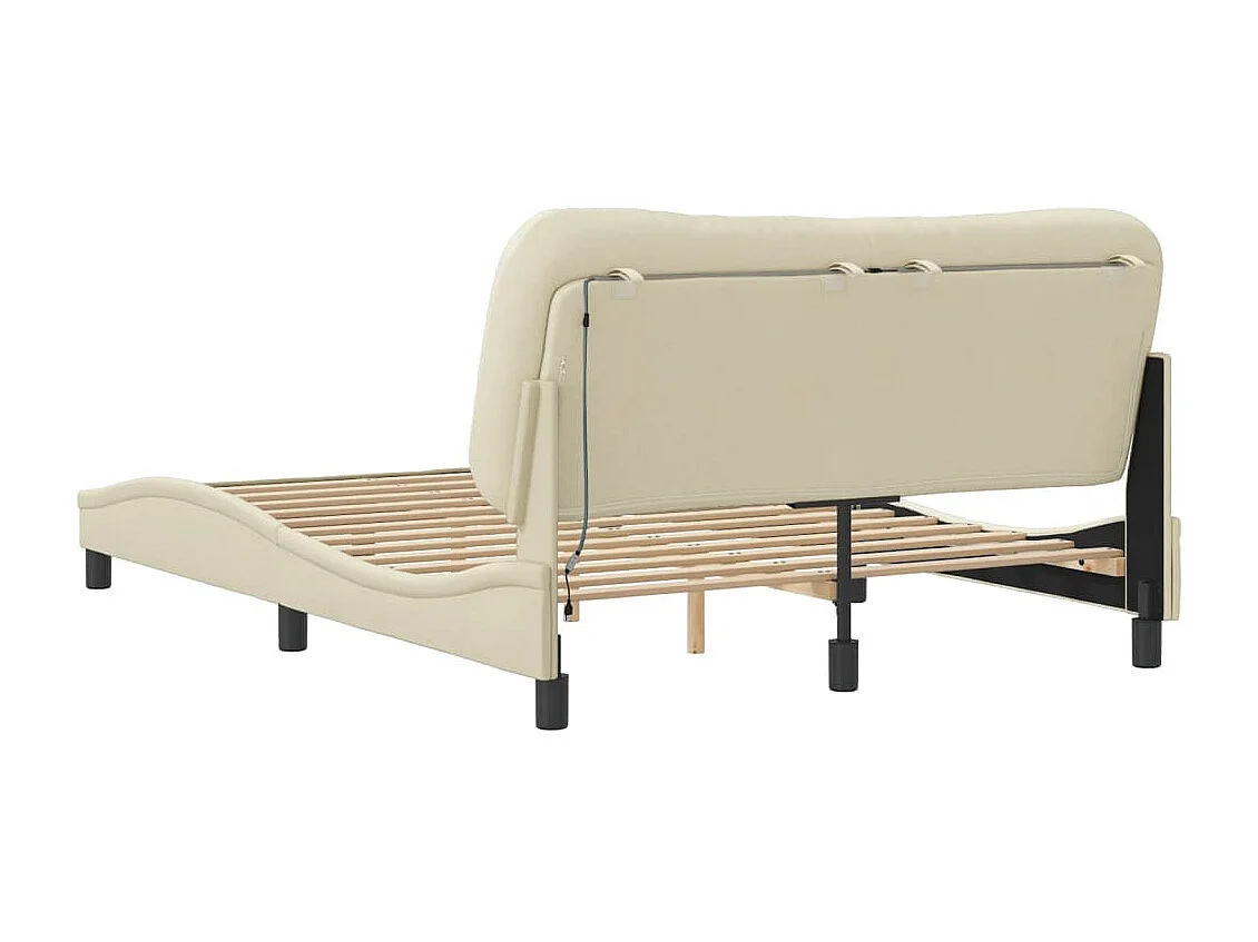 Cadre de lit avec lumières LED crème 140x200 tissu