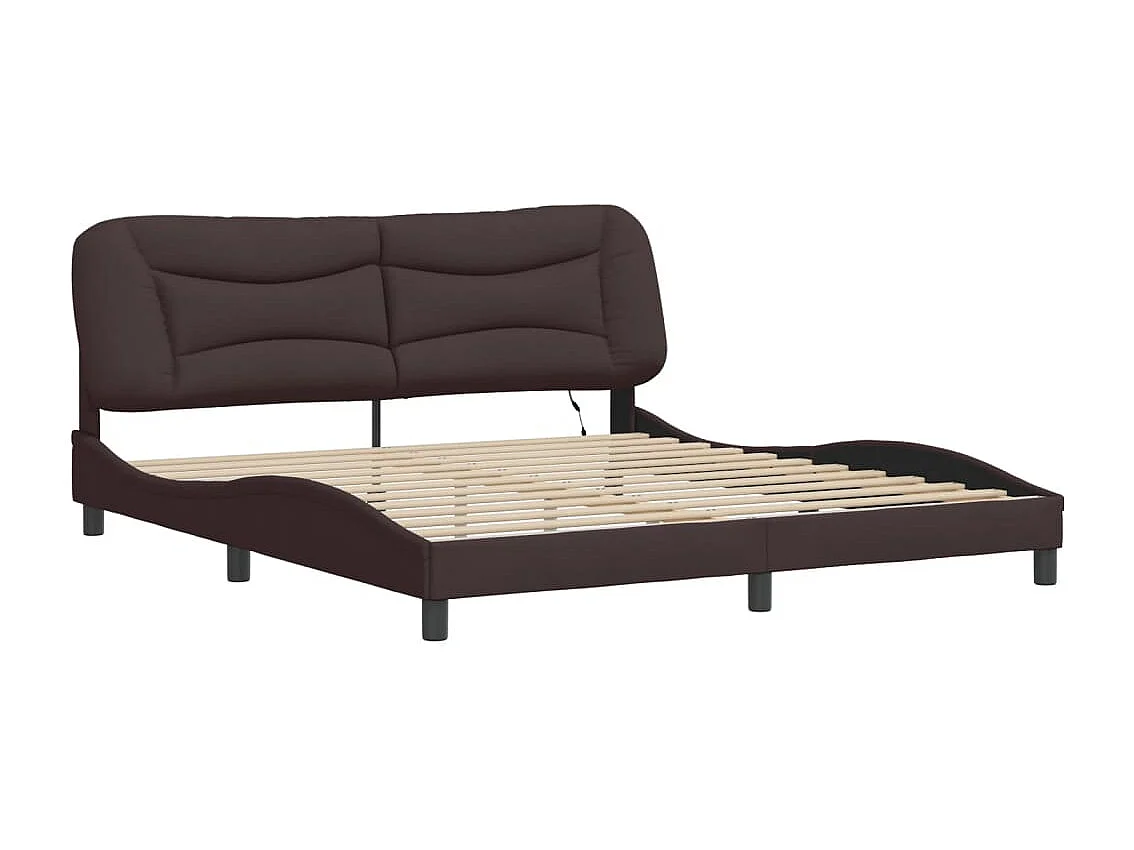 Cadre de lit avec lumières LED marron foncé 180x200 tissu