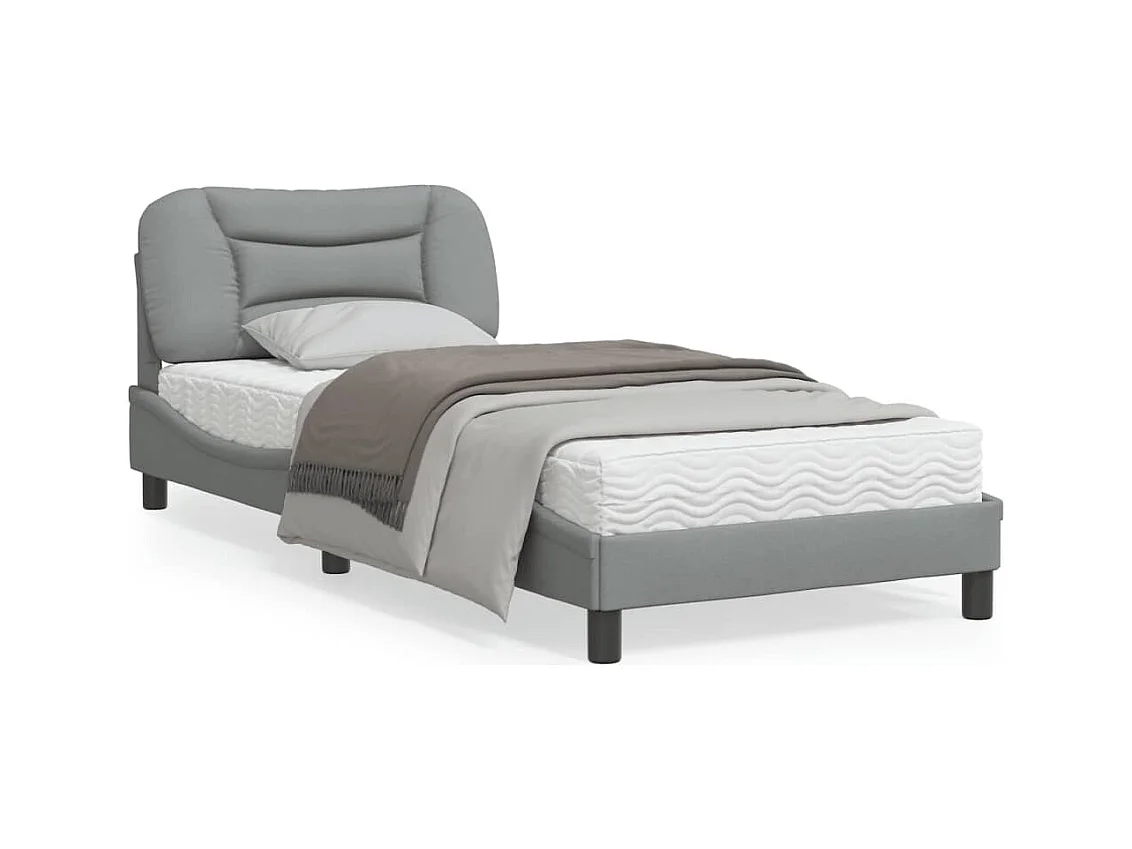 Cadre de lit avec lumières LED gris clair 90x200 tissu