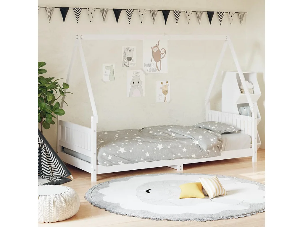 Cadre de lit pour enfants blanc 90x190 bois de pin massif