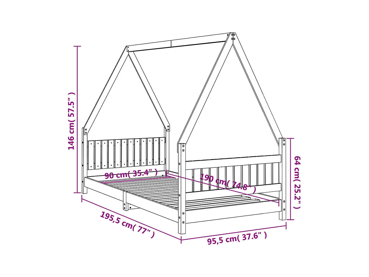 Cadre de lit pour enfants blanc 90x190 bois de pin massif