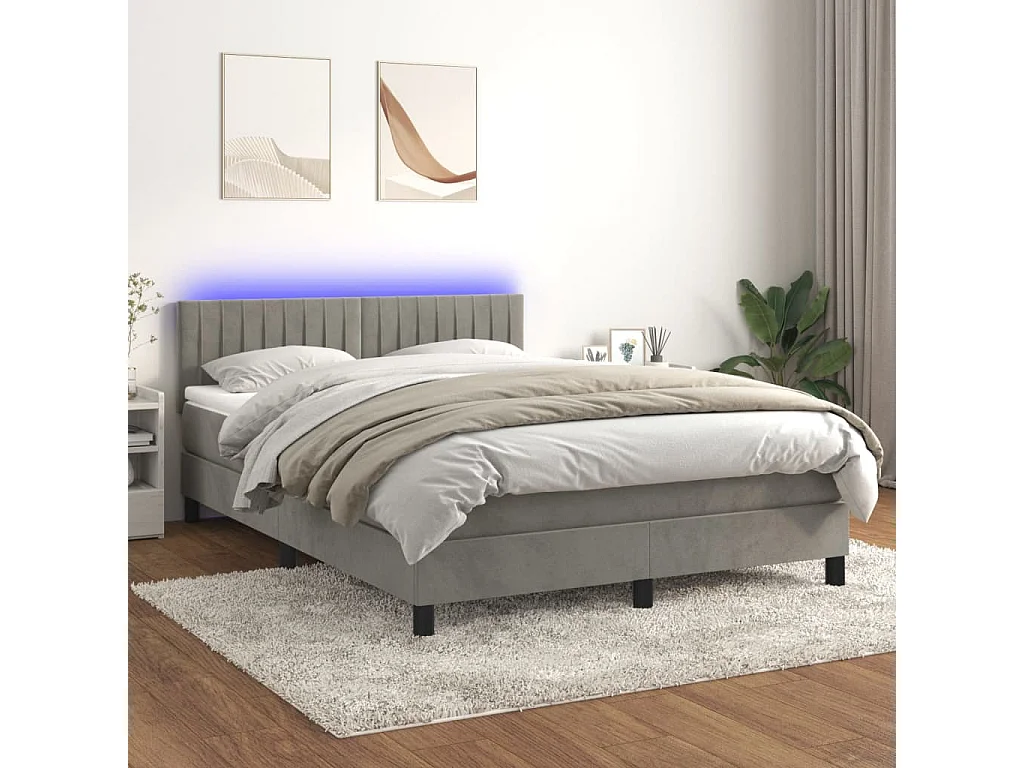 Sommier à lattes de lit avec matelas LED Gris clair 140x190