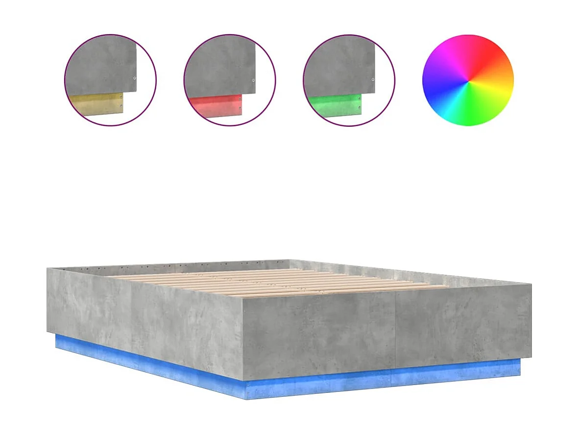 Cadre de lit avec lumières LED gris béton 160x200
