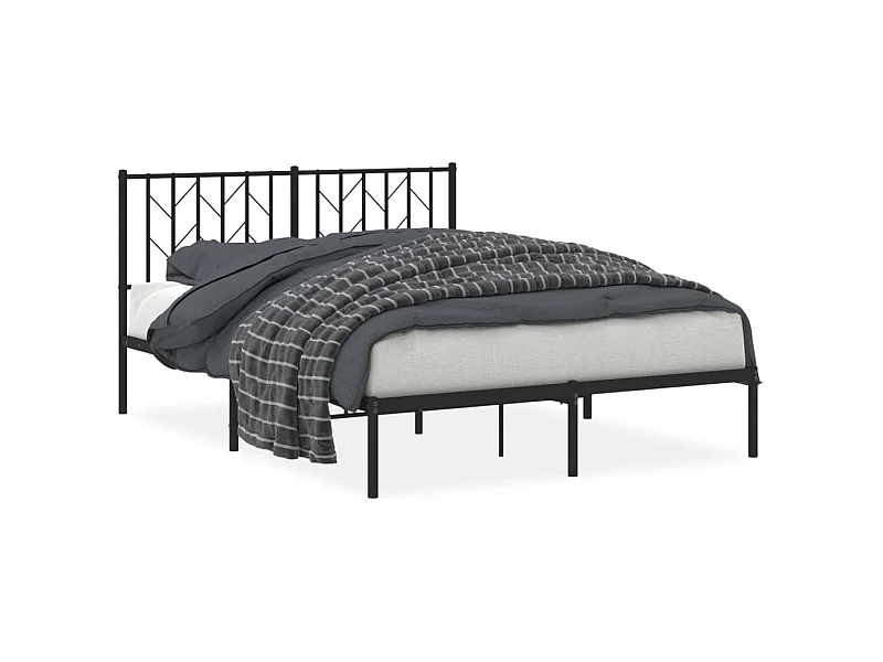 Cadre de lit métal avec tête de lit noir 140x190