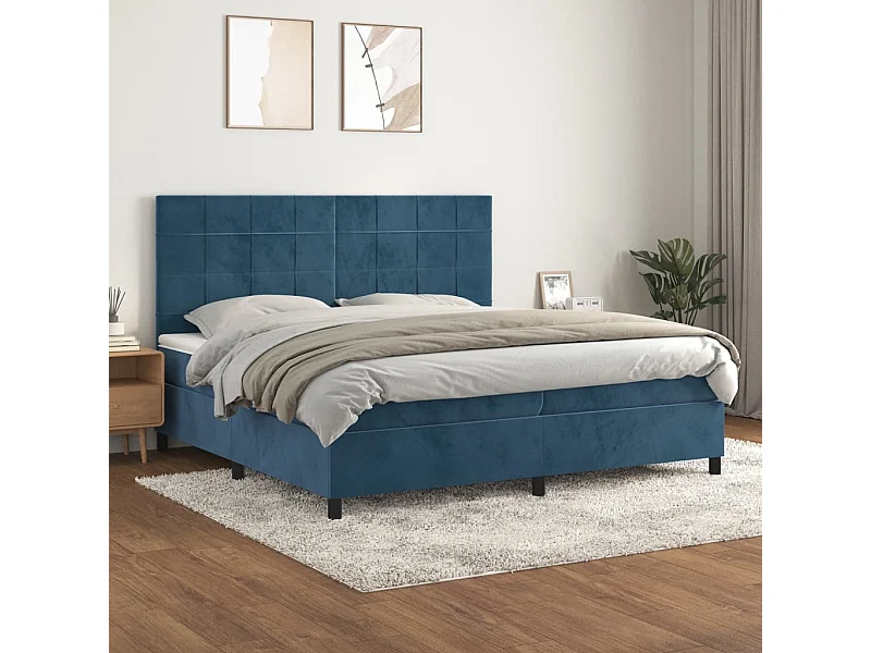 Sommier à lattes de lit et matelas Bleu foncé 200x200 Velours