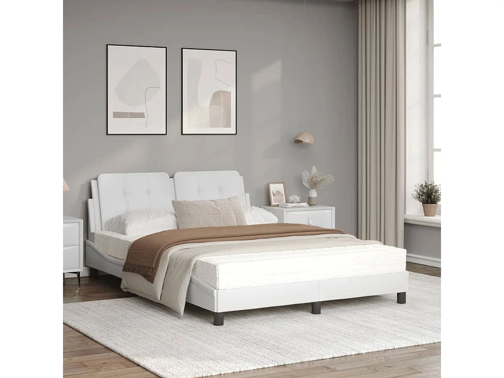Lit avec matelas blanc 120x200 similicuir