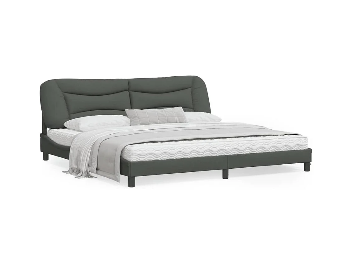 Cadre de lit avec lumières LED gris foncé 200x200 tissu