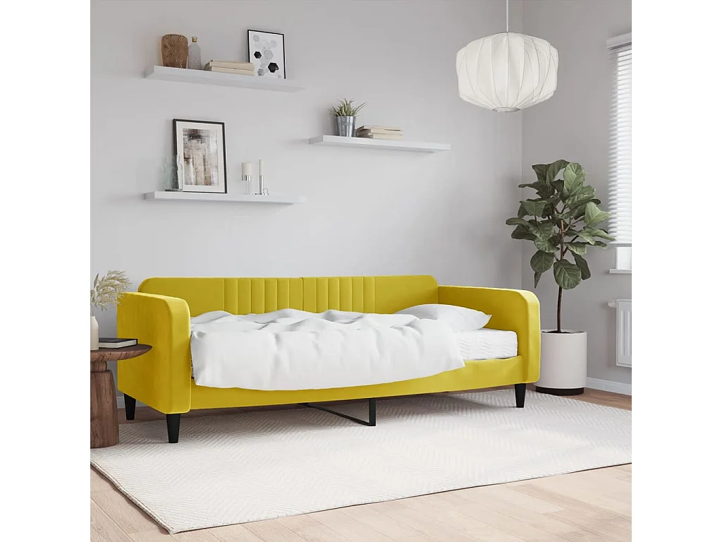Lit de jour avec matelas jaune 90x200 velours