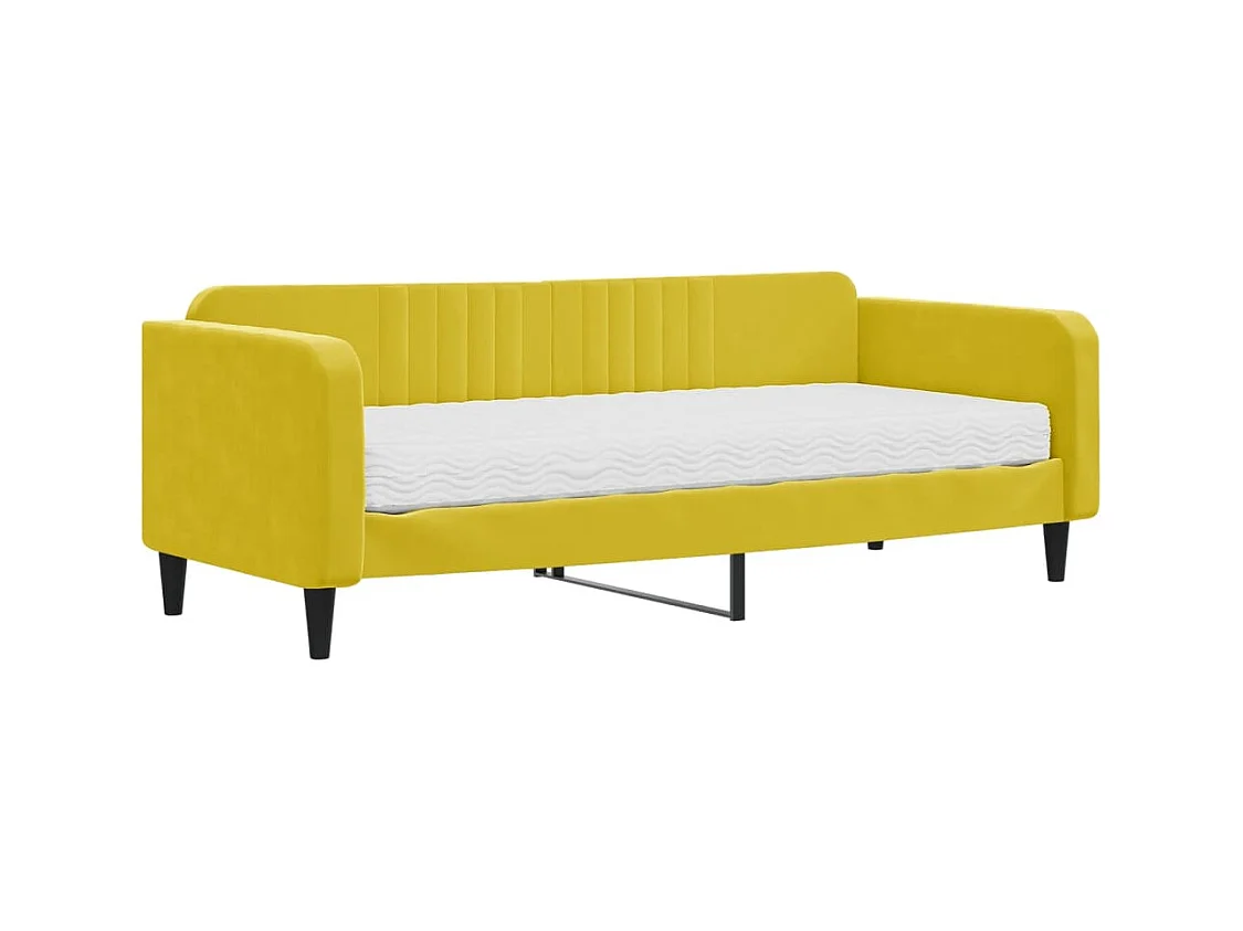 Lit de jour avec matelas jaune 90x200 velours