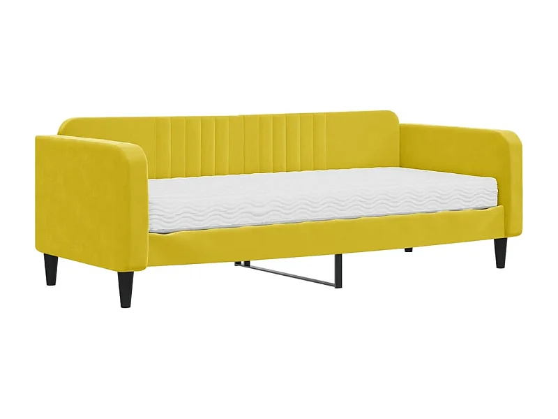 Lit de jour avec matelas jaune 90x200 velours