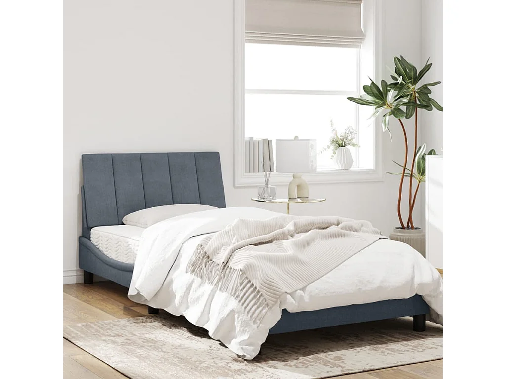 Cadre de lit avec lumières LED gris foncé 100x200 velours