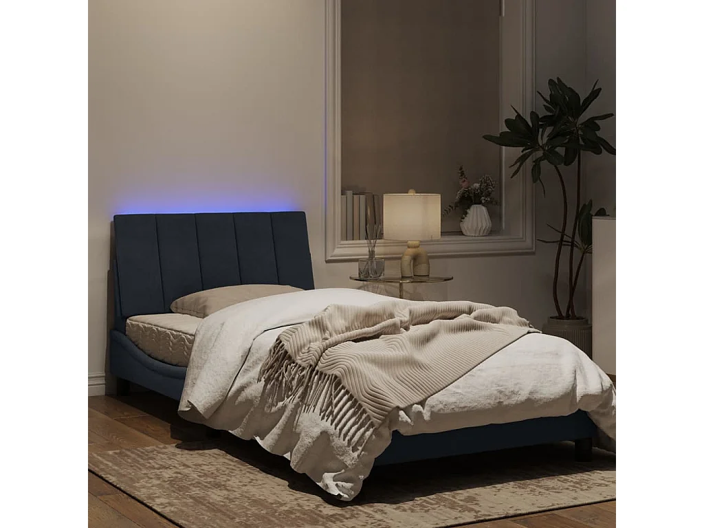 Cadre de lit avec lumières LED gris foncé 100x200 velours