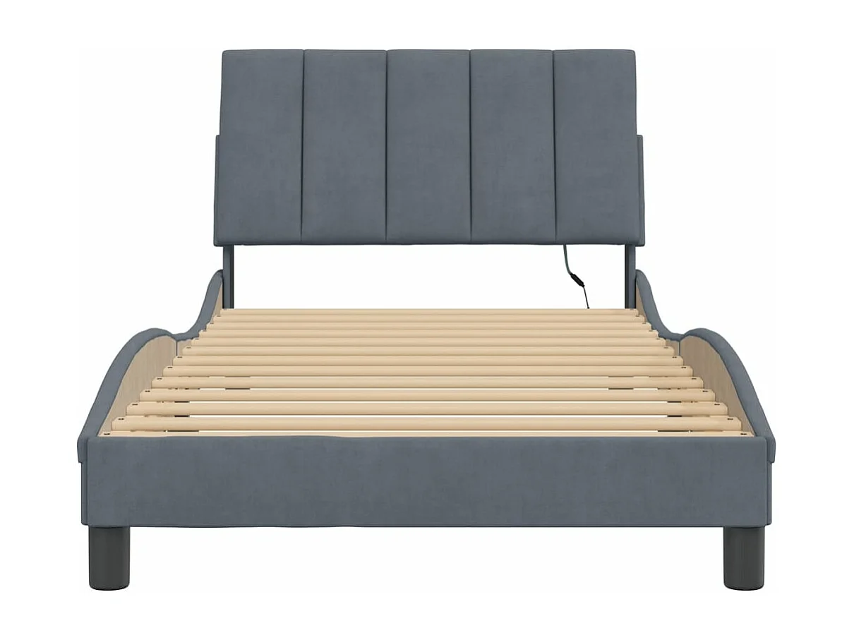 Cadre de lit avec lumières LED gris foncé 100x200 velours