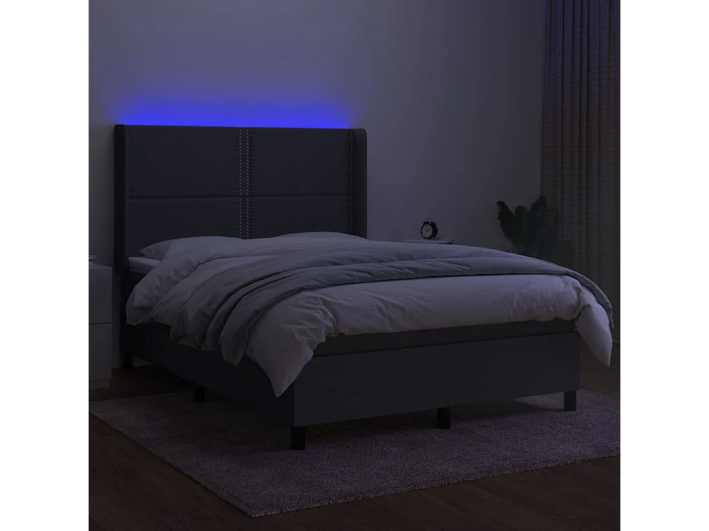 Sommier à lattes de lit matelas LED Gris foncé 140x190 Tissu
