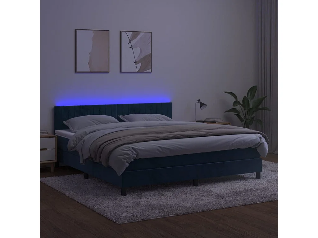 Sommier à lattes de lit avec matelas LED Bleu foncé 160x200