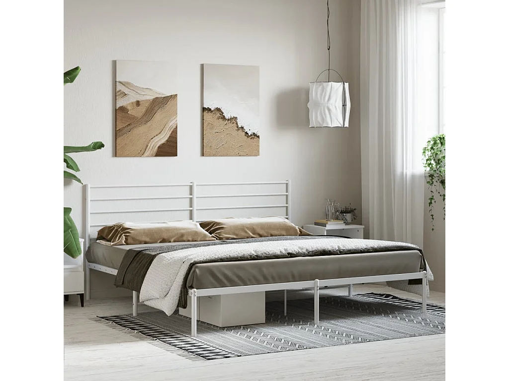 Cadre de lit métal avec tête de lit blanc 193x203